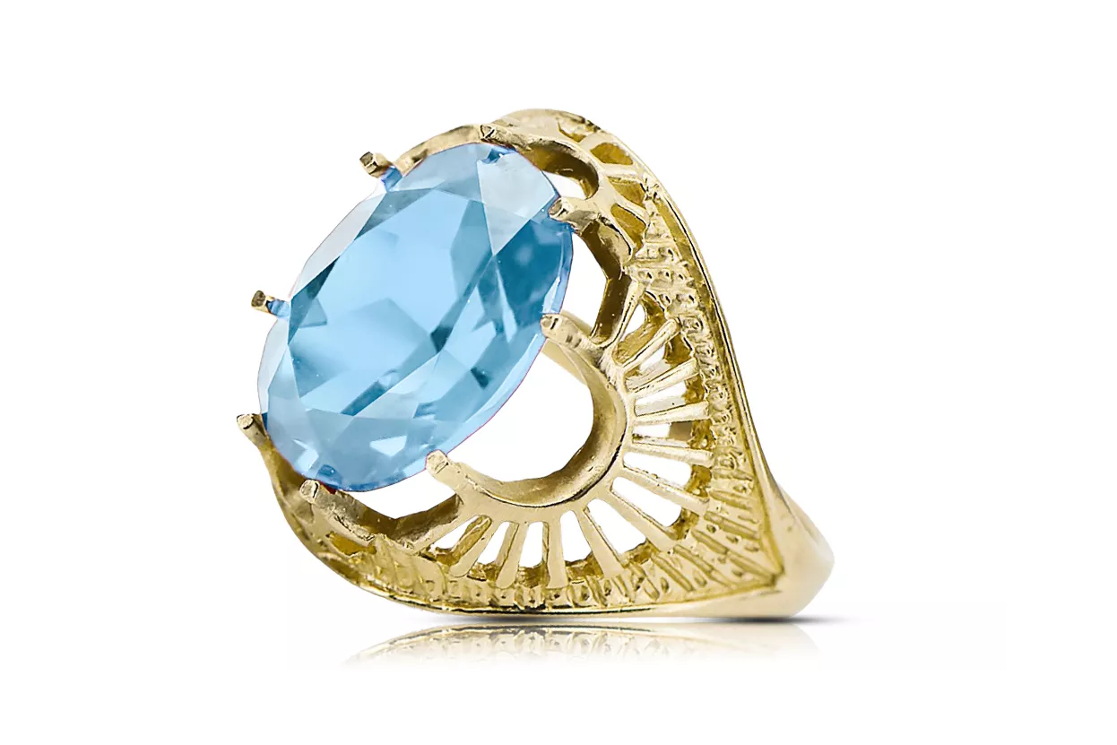 Anneau Artisanat vintage Aigue-marine Or jaune 14 carats vrc003y